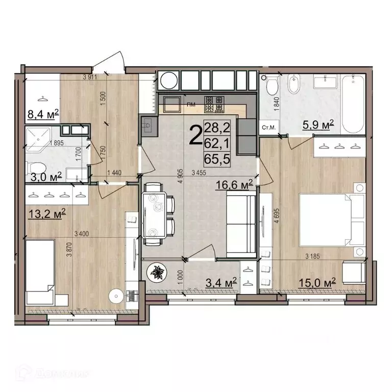 2-к кв. Рязанская область, Рязань Еврокласс жилой комплекс (65.5 м) - Фото 1