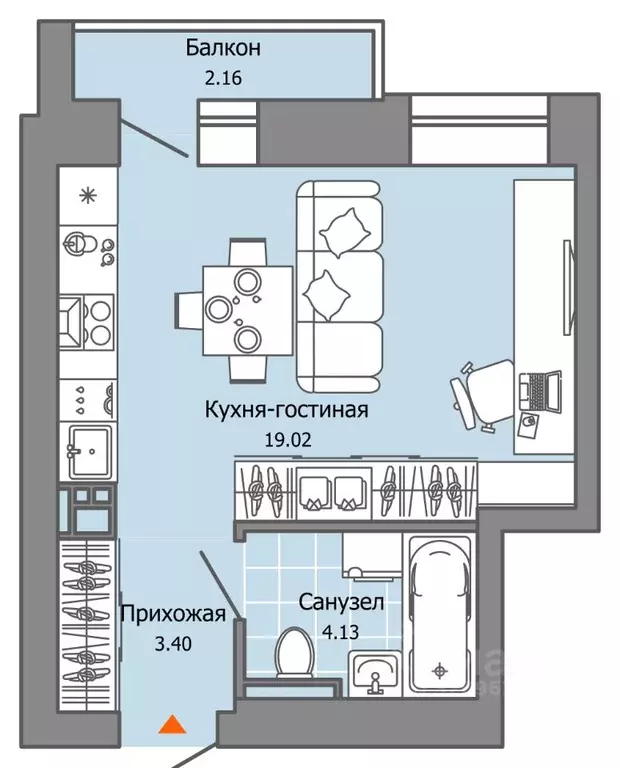 Студия Пермский край, Пермь ул. Дзержинского, 35А (27.0 м) - Фото 1