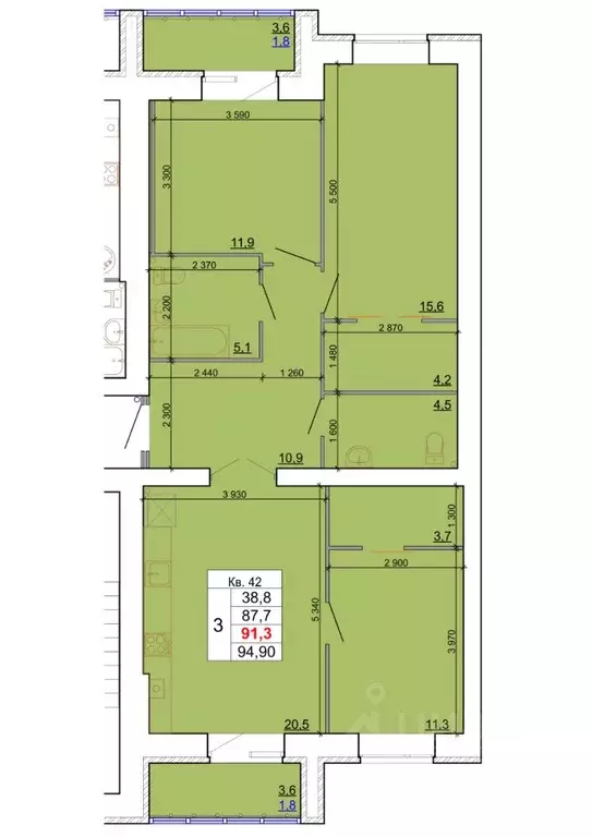 3-к кв. Костромская область, Кострома Кинешемское ш., 88 (91.3 м) - Фото 0