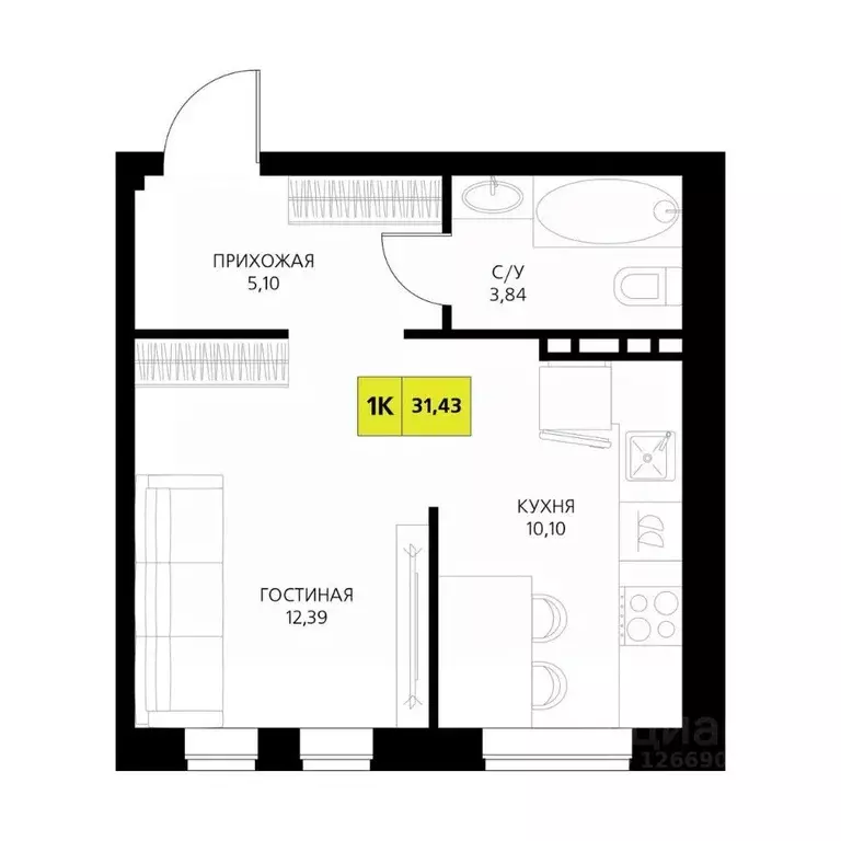 1-к кв. Дагестан, Дербент  (31.43 м) - Фото 1