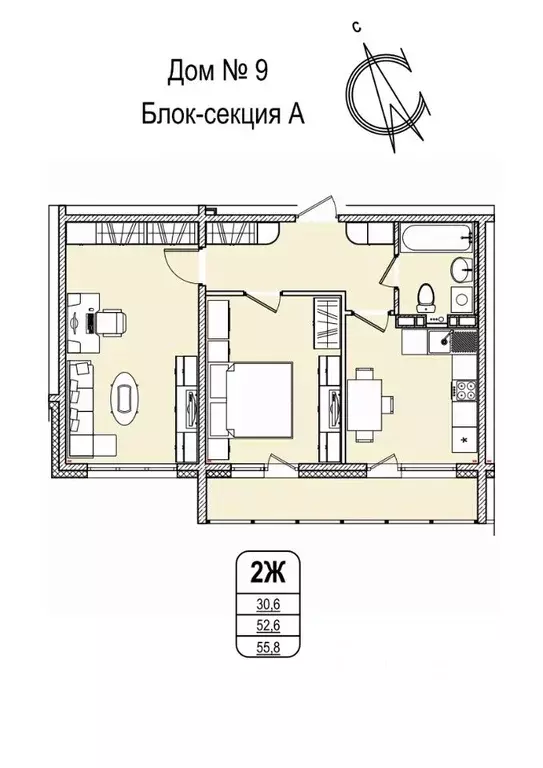 2-к кв. Кемеровская область, Кемерово 55-й мкр, 9 (56.1 м) - Фото 1