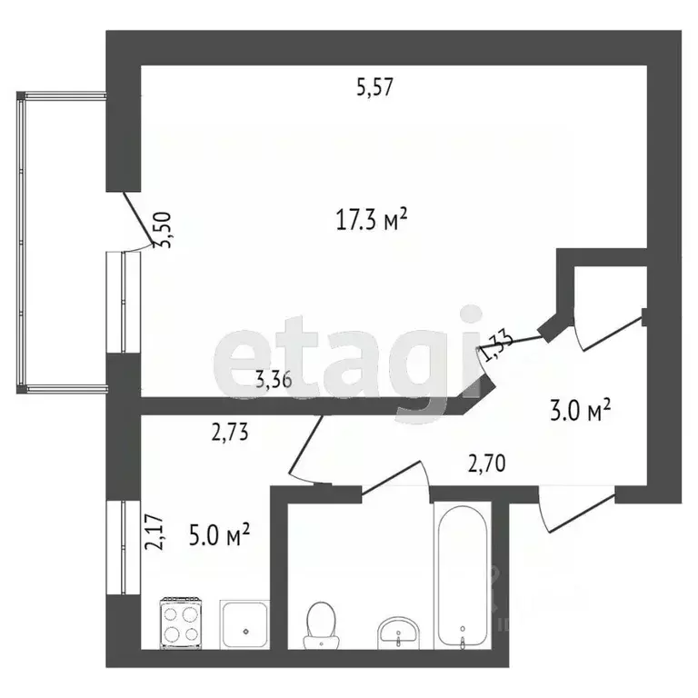 1-к кв. Крым, Симферополь ул. Русская (30.7 м) - Фото 1