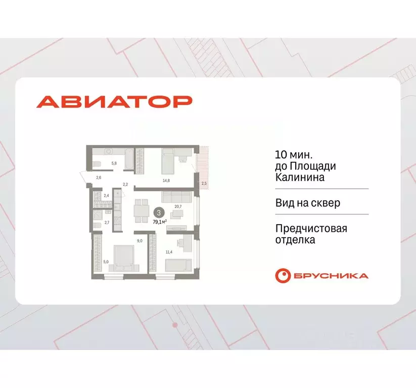 3-к кв. Новосибирская область, Новосибирск ул. Аэропорт, 88 (79.11 м) - Фото 0