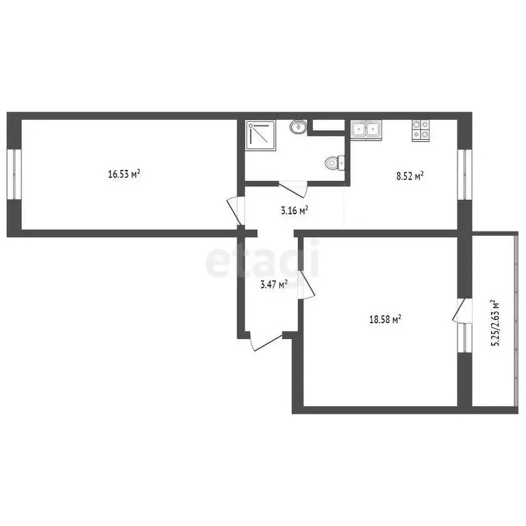 2-комнатная квартира: Кыштым, улица Свердлова, 139 (54 м) - Фото 0