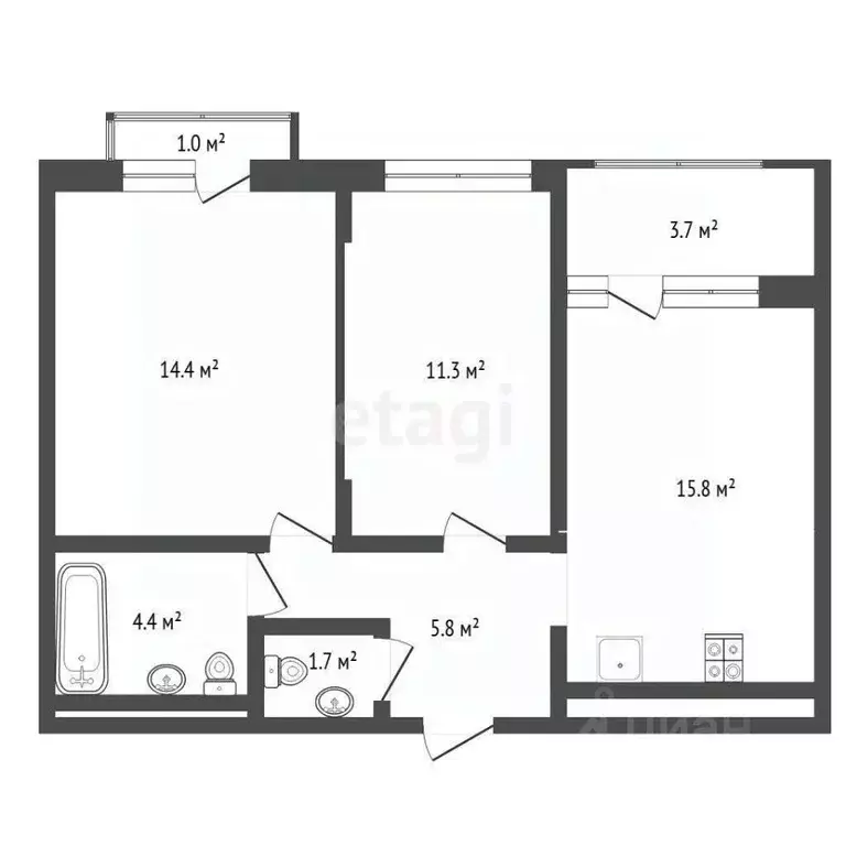 2-к кв. Тюменская область, Тюменский муниципальный округ, д. Дударева ... - Фото 1