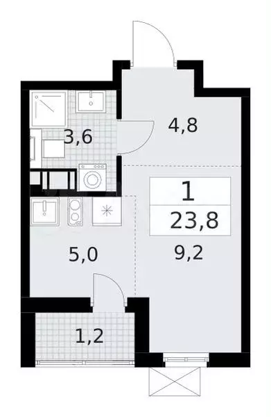 Квартира-студия, 23,8 м, 7/12 эт. - Фото 1