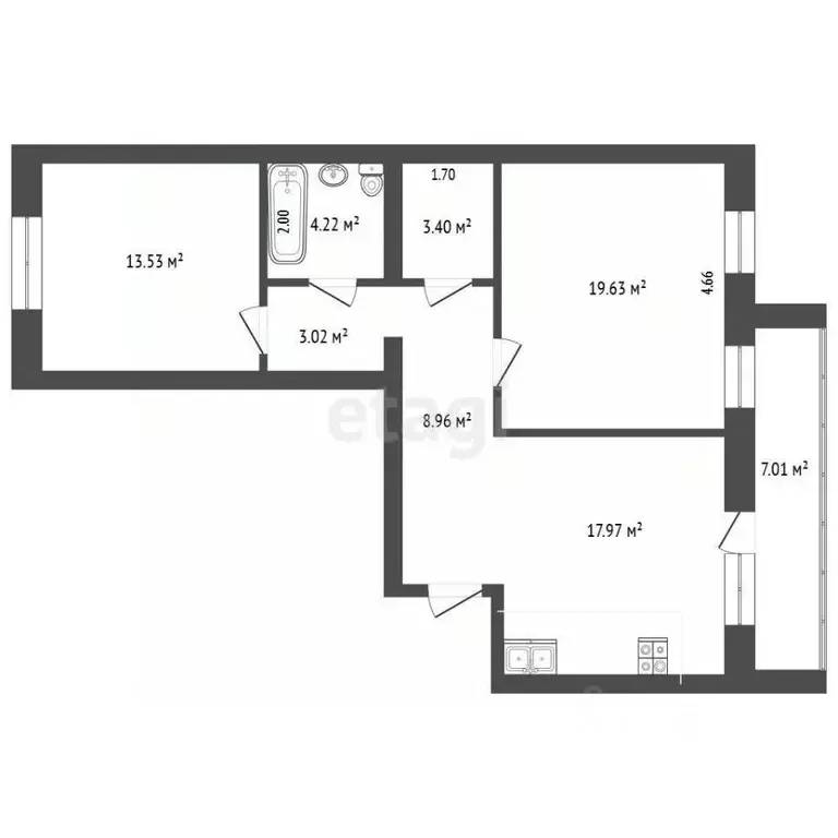 2-к кв. Тюменская область, Тюмень Молодежная ул., 28 (70.0 м) - Фото 0