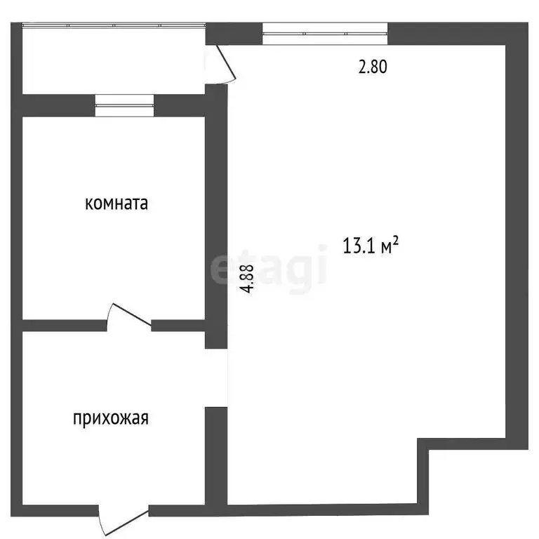 1к в -комнатной квартире (13.1 м) - Фото 1