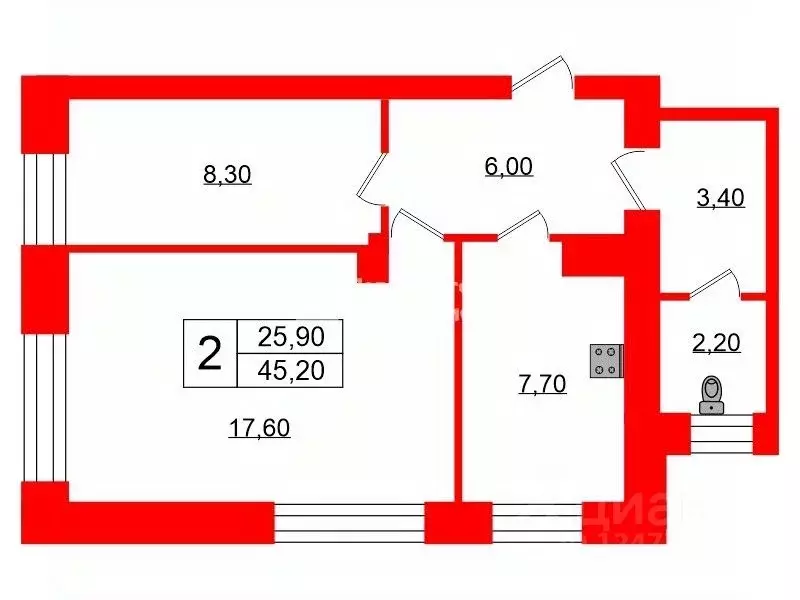 2-к кв. псковская область, красногородск рп ул. советская, 81 (45.2 м) - Фото 1