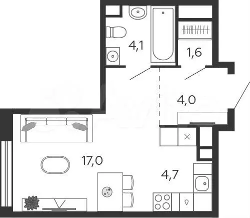 Квартира-студия, 31,4 м, 16/17 эт. - Фото 0