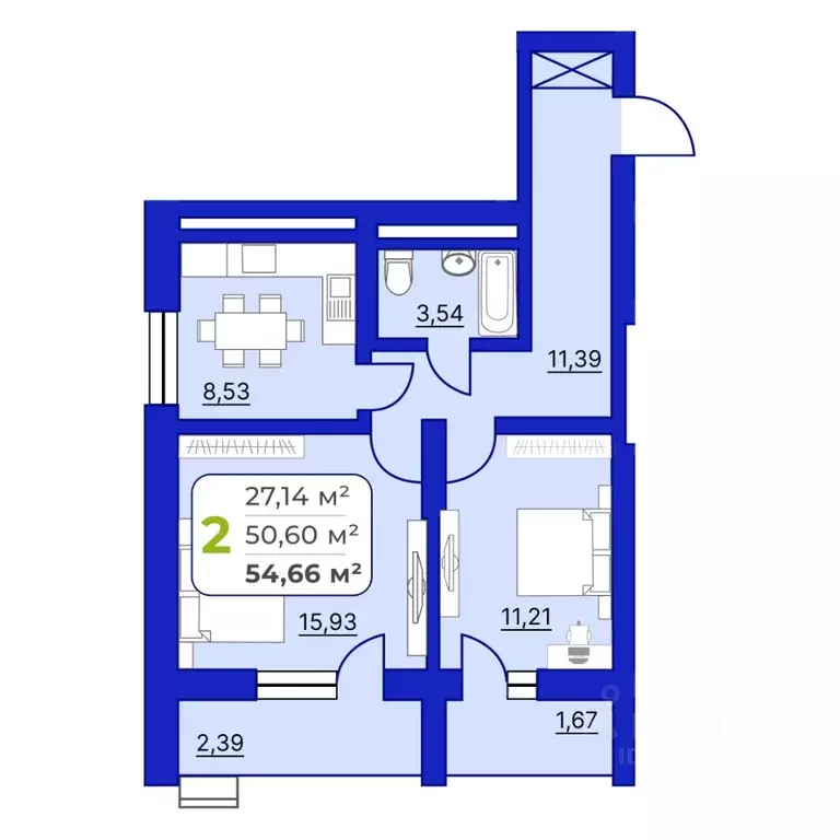 2-к кв. Башкортостан, Уфа Айская ул., 49 (54.4 м) - Фото 0