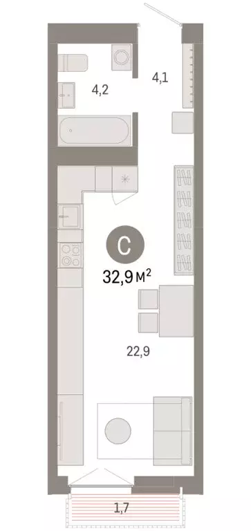 Квартира-студия: Новосибирск, Большевистская улица, 66 (32.87 м) - Фото 1