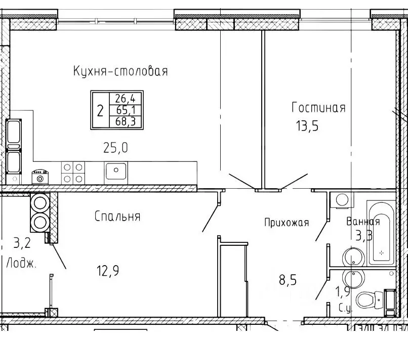 2-к кв. Ставропольский край, Ставрополь ул. Тухачевского, 31к3 (70.0 ... - Фото 1