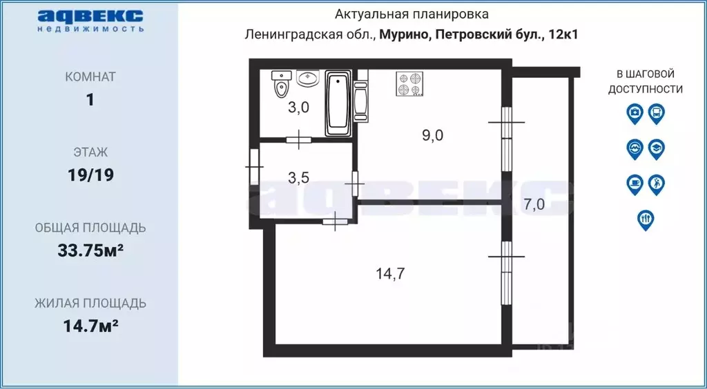 1-к кв. ленинградская область, мурино всеволожский район, бул. . - Фото 1