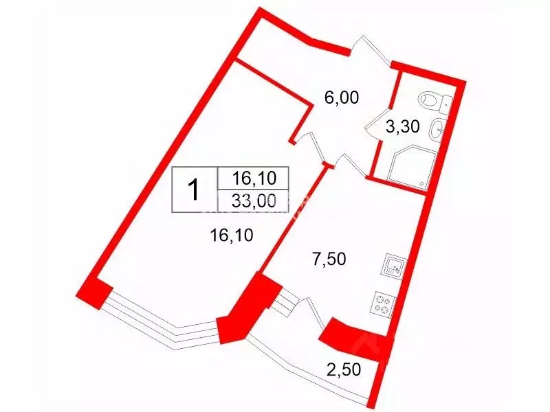 1-к кв. Санкт-Петербург просп. Кузнецова, 14к1 (33.0 м) - Фото 2