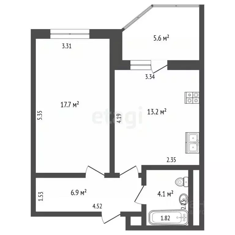 1-к кв. Московская область, Раменское ул. Крымская, 7 (41.9 м) - Фото 1
