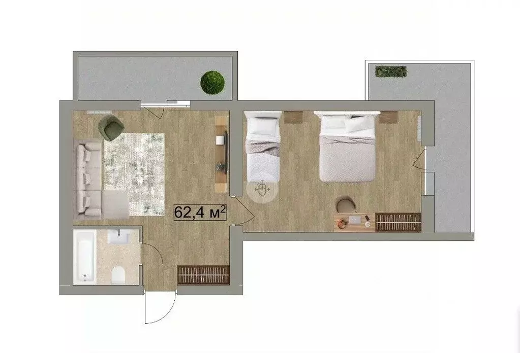 2-к кв. Крым, Черноморское пгт ул. Сигнальная, 2Вс18 (62.4 м) - Фото 2