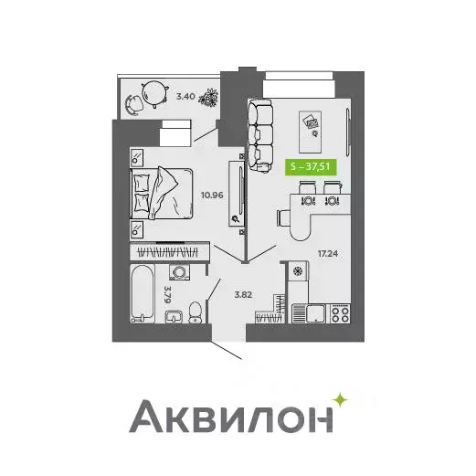 1-к кв. Архангельская область, Северодвинск Аквилон Листва жилой ... - Фото 0