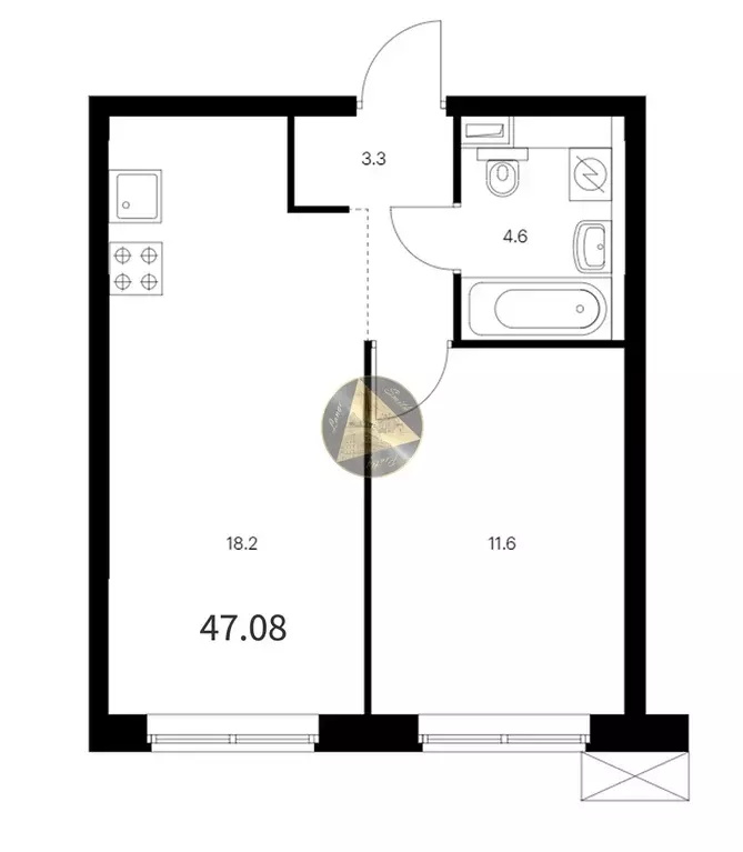 Продаётся 1-к квартира, 47.08 м - Фото 1