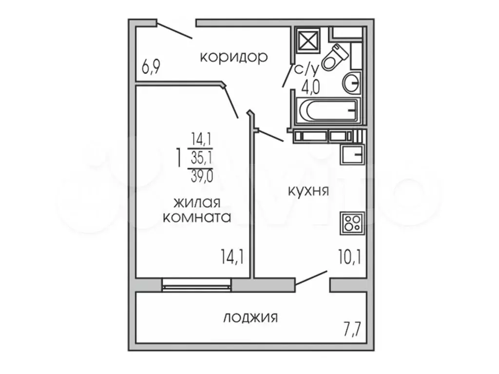 1-к. квартира, 39,4 м, 14/17 эт. - Фото 1