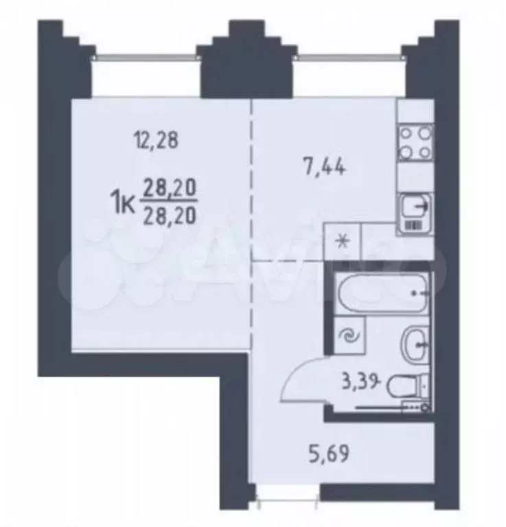 Квартира-студия, 28,2 м, 4/9 эт. - Фото 0