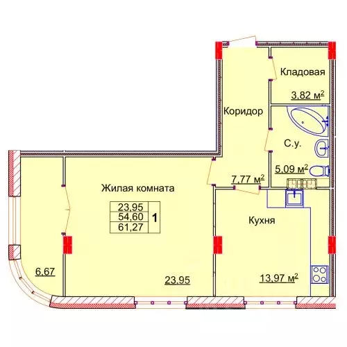 1-к кв. Ивановская область, Иваново Лежневская ул., 98 (61.27 м) - Фото 0