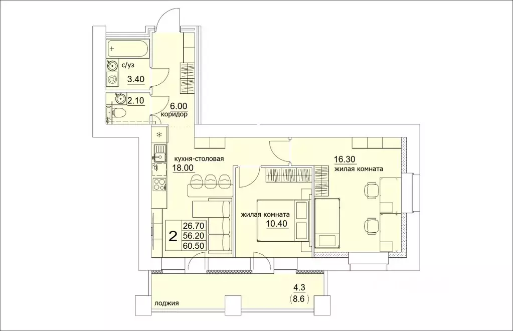 2-к кв. Кировская область, Киров ул. Лепсе, 14 (60.5 м) - Фото 0