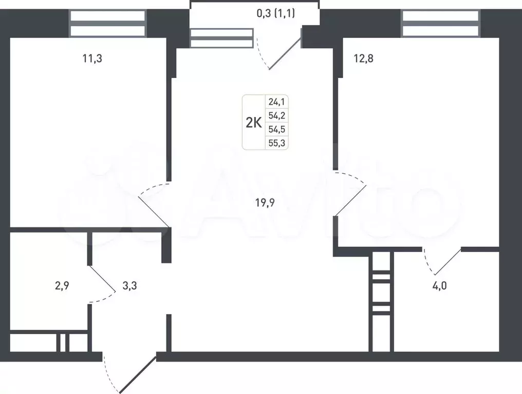 2-к. квартира, 54,5 м, 7/8 эт. - Фото 0