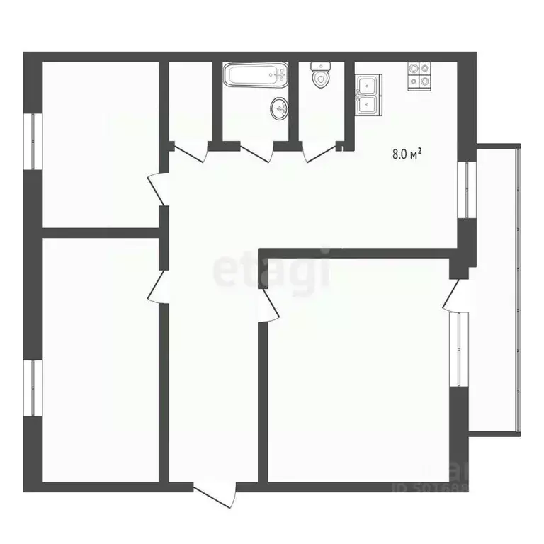3-к кв. Саратовская область, Балашов ул. Гагарина, 154 (60.7 м) - Фото 1