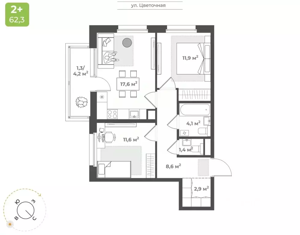 2-к кв. Тверская область, Тверь Соминка мкр,  (59.4 м) - Фото 1
