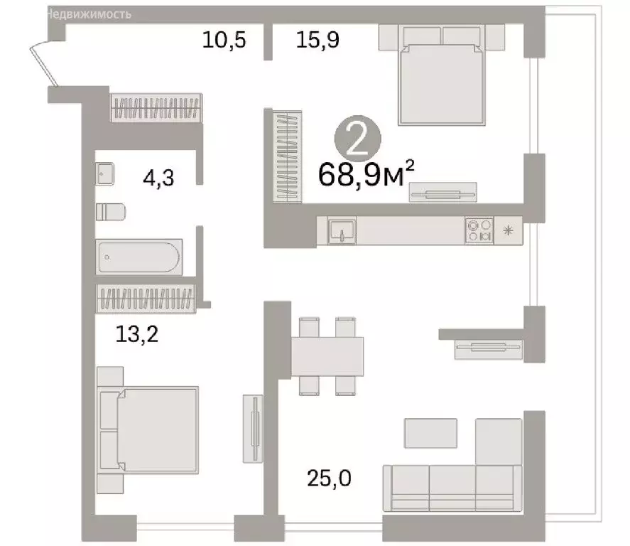 2-комнатная квартира: Екатеринбург, улица Цвиллинга, 58 (68.9 м) - Фото 1