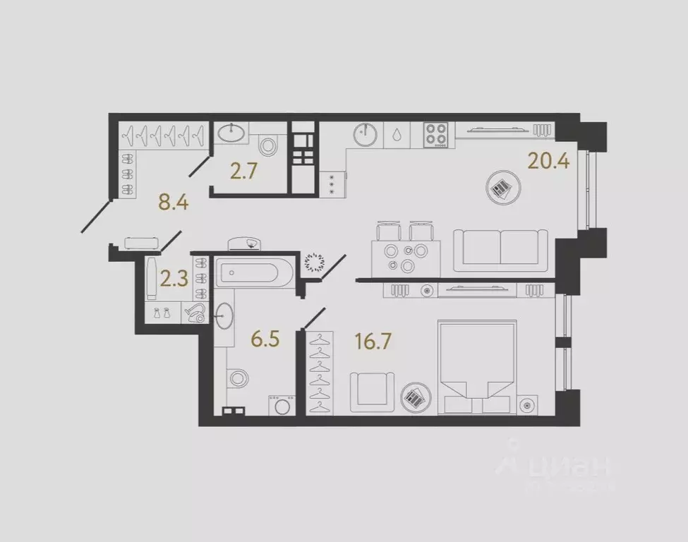 1-к кв. Санкт-Петербург ул. Чапыгина, 4 (57.0 м) - Фото 1