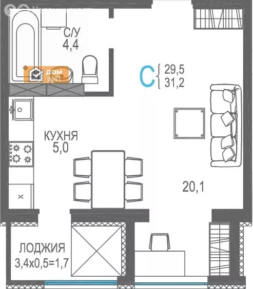 Квартира-студия: Евпатория, проспект Ленина, 66Б (31.2 м) - Фото 0