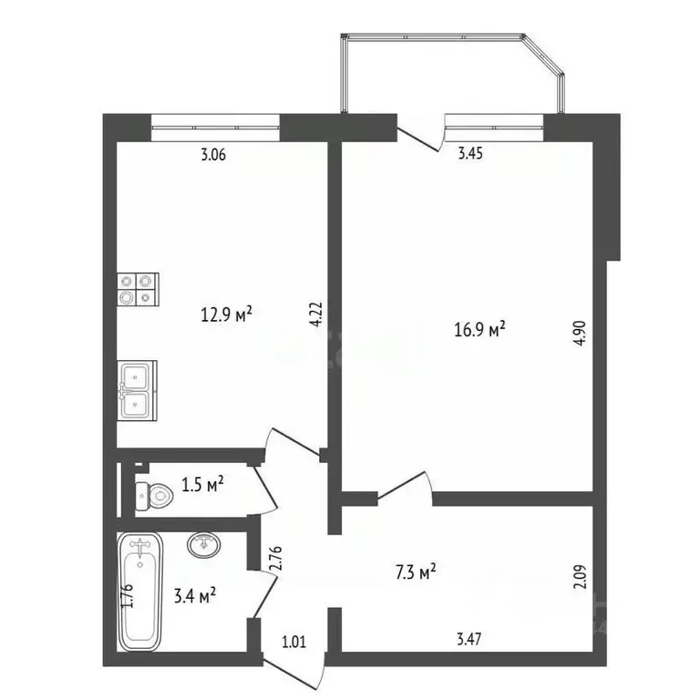 1-к кв. Тюменская область, Тюмень ул. 30 лет Победы, 14/1 (45.9 м) - Фото 1