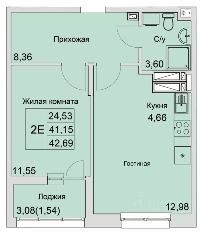 2-к кв. Ростовская область, Батайск  (42.69 м) - Фото 0