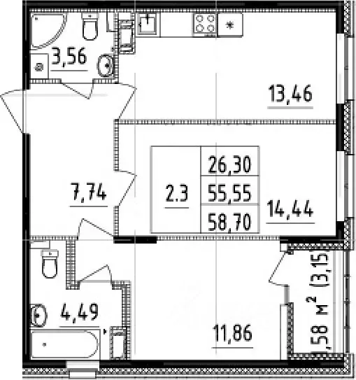 2-к кв. Санкт-Петербург Белоостровская ул., 10к2 (49.7 м) - Фото 0