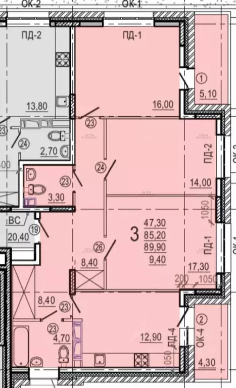 3-к кв. Калужская область, Калуга ул. Болдина, 12 (85.2 м) - Фото 2