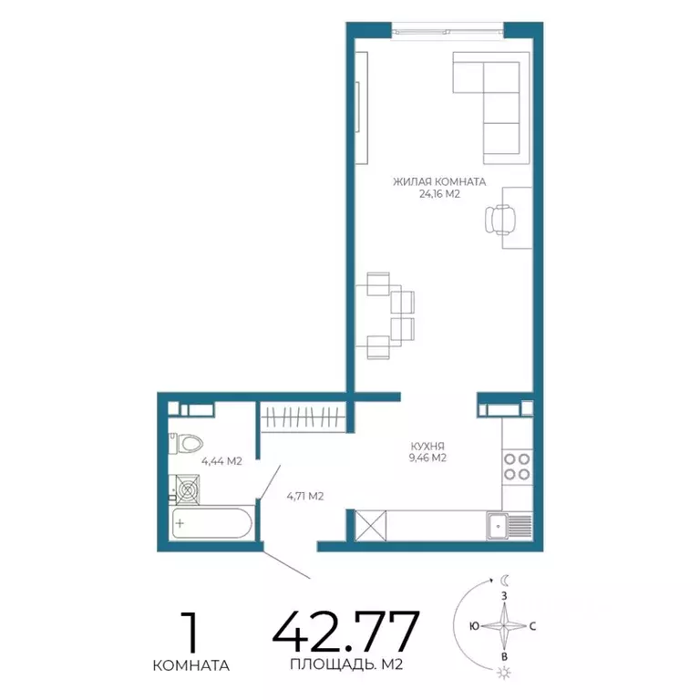 1-к кв. Пензенская область, Пенза Чаадаев жилой комплекс (42.77 м) - Фото 1