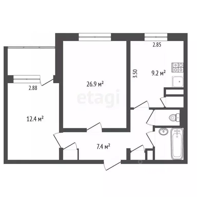 2-к кв. Ханты-Мансийский АО, Лангепас Комсомольская ул., 8 (51.4 м) - Фото 1