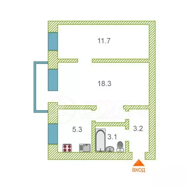 2-к кв. Тюменская область, Тюмень Холодильная ул., 120 (44.2 м) - Фото 1