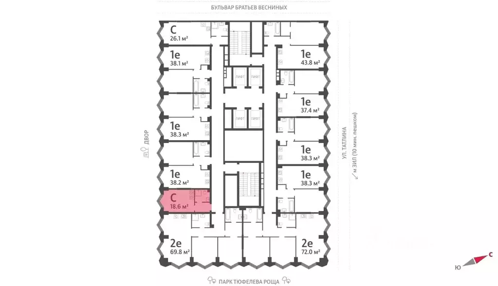 Студия Москва Зиларт жилой комплекс, 21/22 (18.6 м) - Фото 1