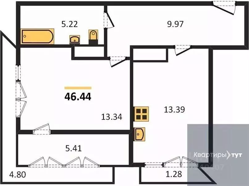 1-к кв. Воронежская область, Воронеж Средне-Московская ул, 60 (46.44 . - Фото 0