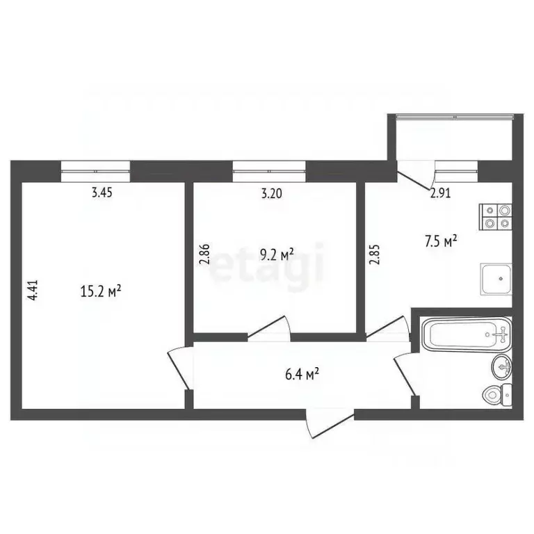 2-к кв. Вологодская область, Вологда ул. Добролюбова, 52 (41.8 м) - Фото 1