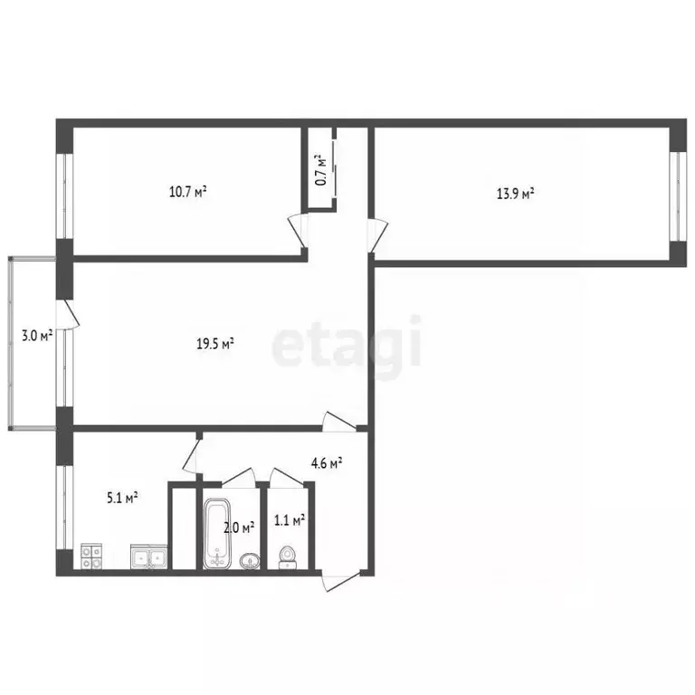 3-к кв. Самарская область, Самара просп. Карла Маркса, 426 (58.0 м) - Фото 1
