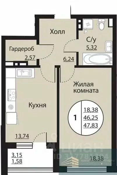 1-к кв. Воронежская область, Воронеж Московский просп., 138 (47.8 м) - Фото 0