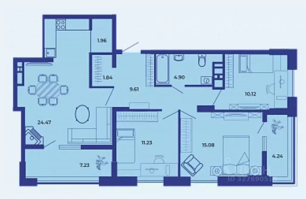 3-к кв. Брянская область, Брянск ул. Комарова, 47 (90.7 м) - Фото 1
