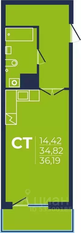 1-к кв. Башкортостан, Уфа просп. Дружбы Народов, 51 (35.8 м) - Фото 1