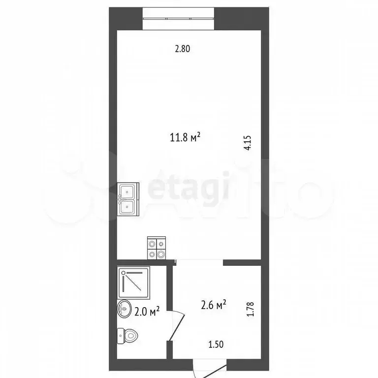 Квартира-студия, 16,3 м, 4/5 эт. - Фото 0