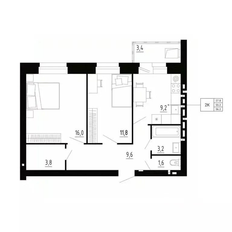 2-к кв. Орловская область, Орловский муниципальный округ, д. ... - Фото 2