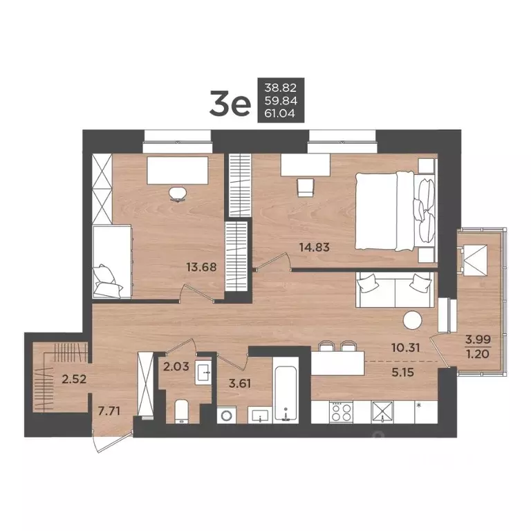 3-к кв. Пермский край, Пермь ул. Космонавта Леонова, 41к3 (61.04 м) - Фото 1